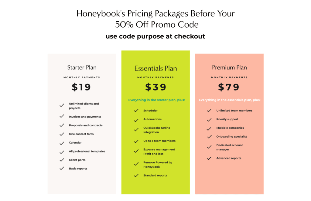HoneyBook 2025 Pricing Plans