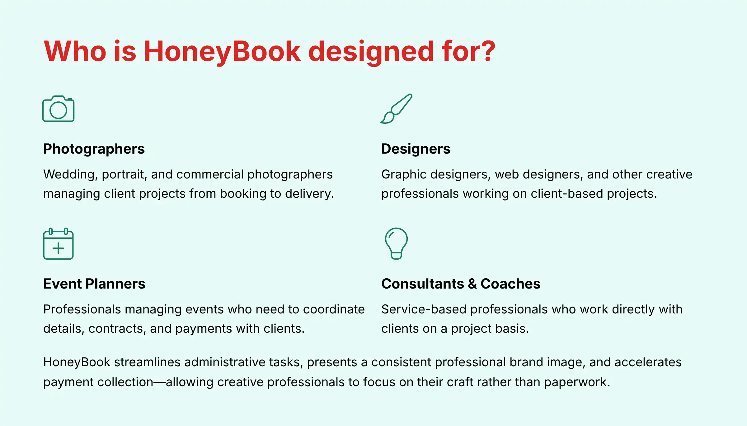 Who is HoneyBook designed for - target audience overview