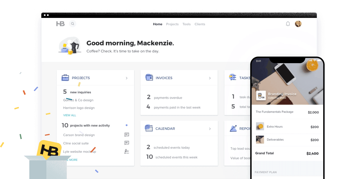 HoneyBook Client Management Software Dashboard