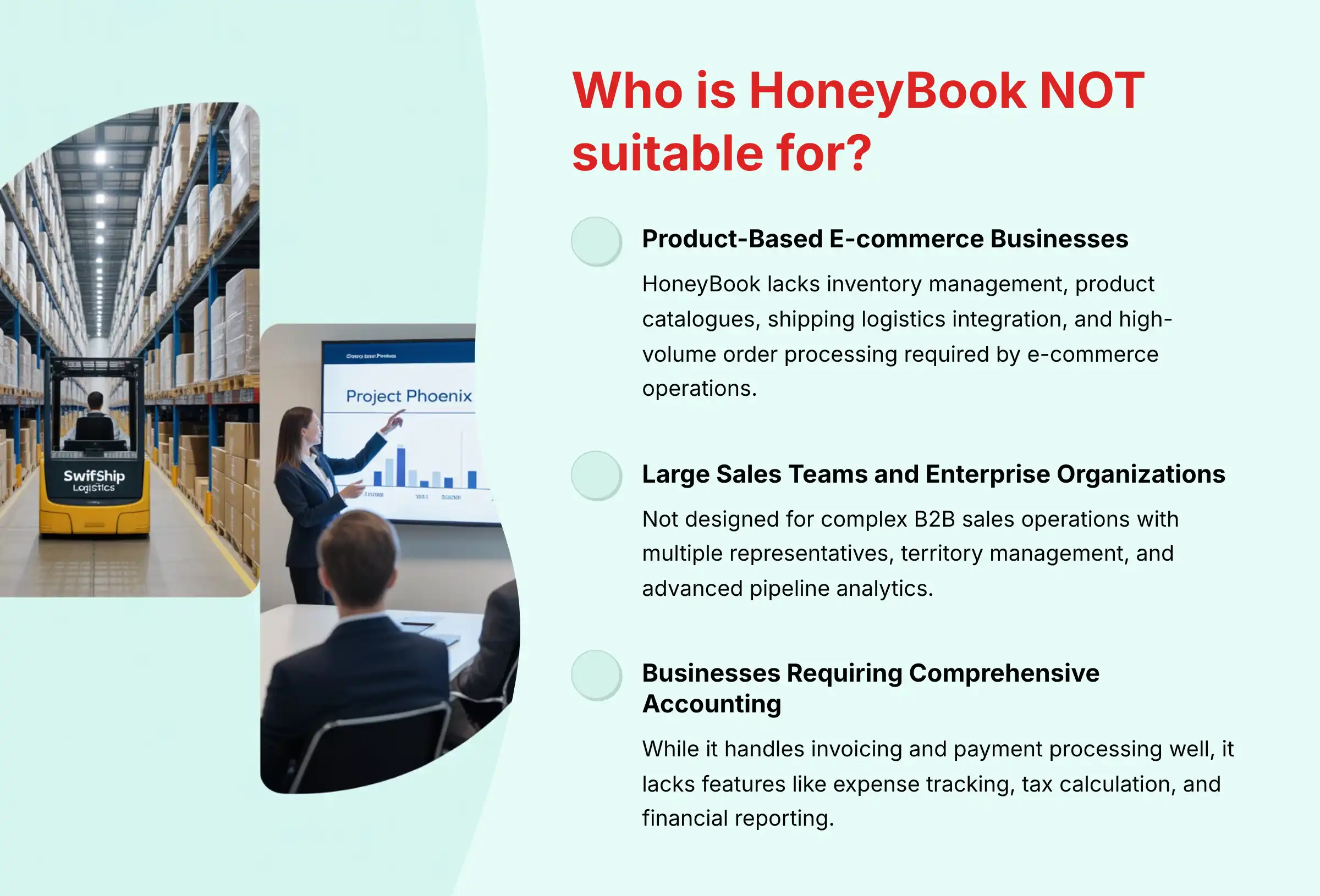 Who is HoneyBook NOT suitable for - business limitations