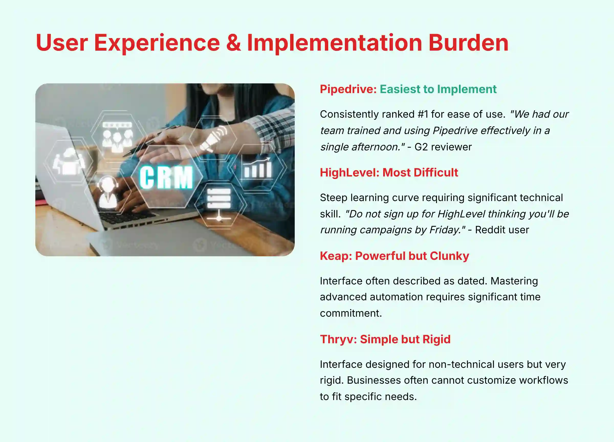 User Experience and Implementation Burden Comparison