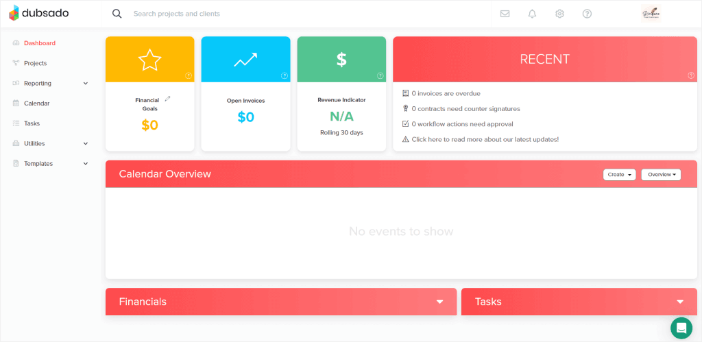 Dubsado CRM dashboard interface for creative professionals