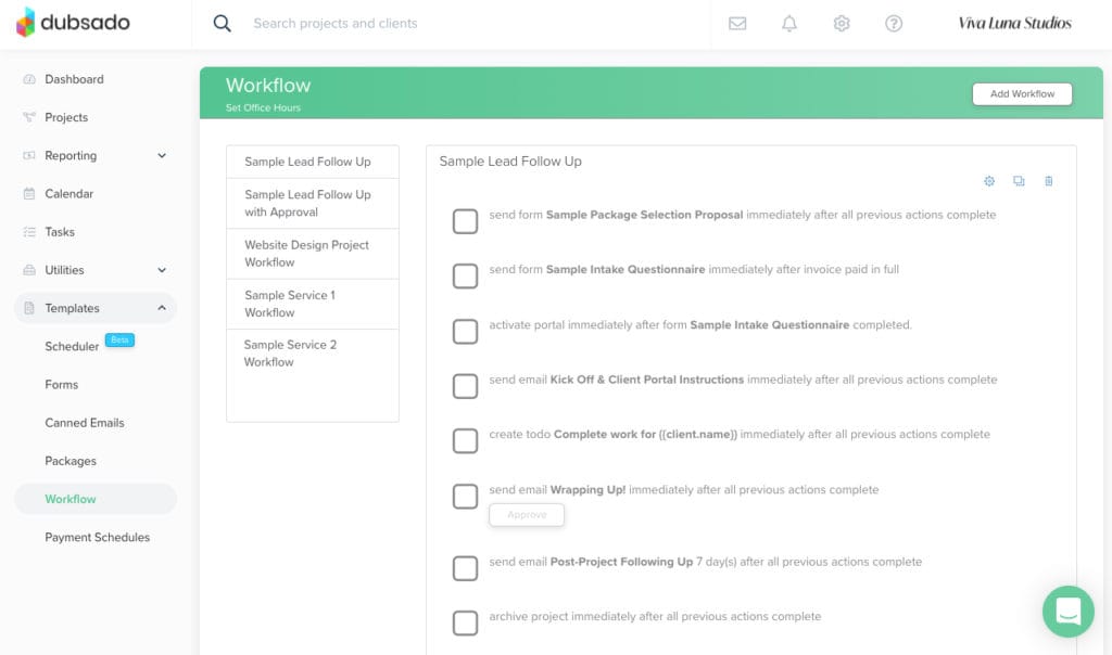 Dubsado CRM Workflow Automation Dashboard