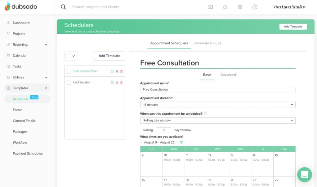 Dubsado CRM Scheduler Interface