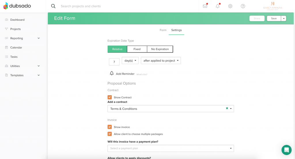 Dubsado workflow builder interface template example