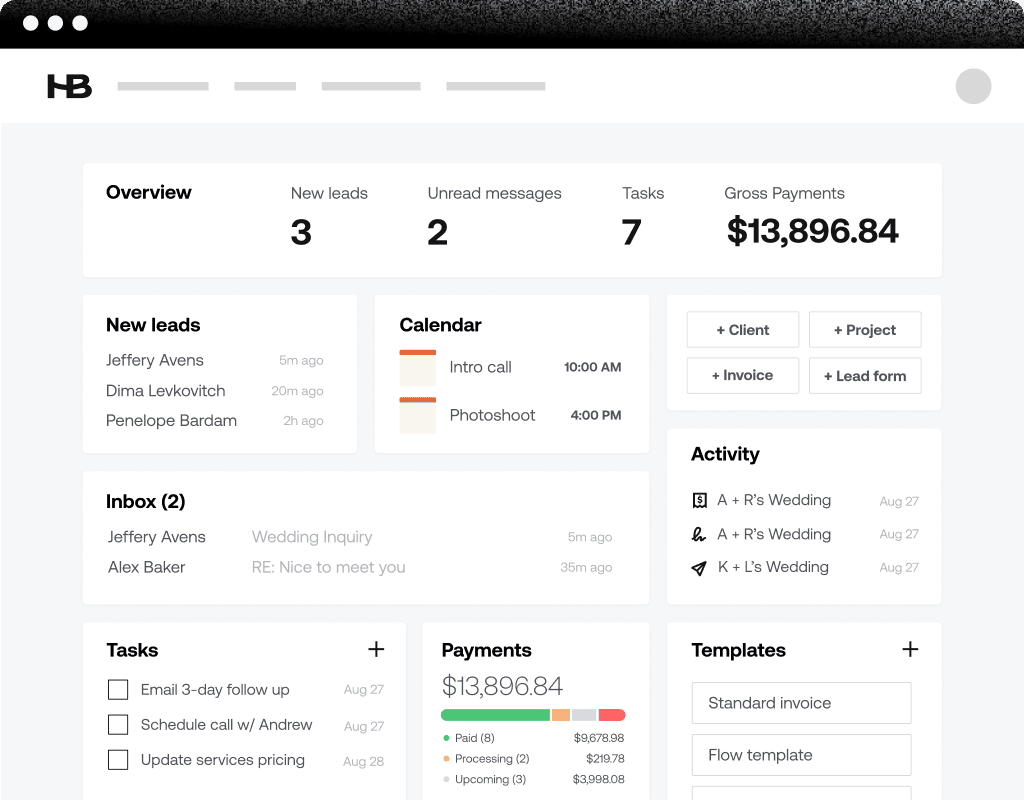 HoneyBook CRM Interface Dashboard