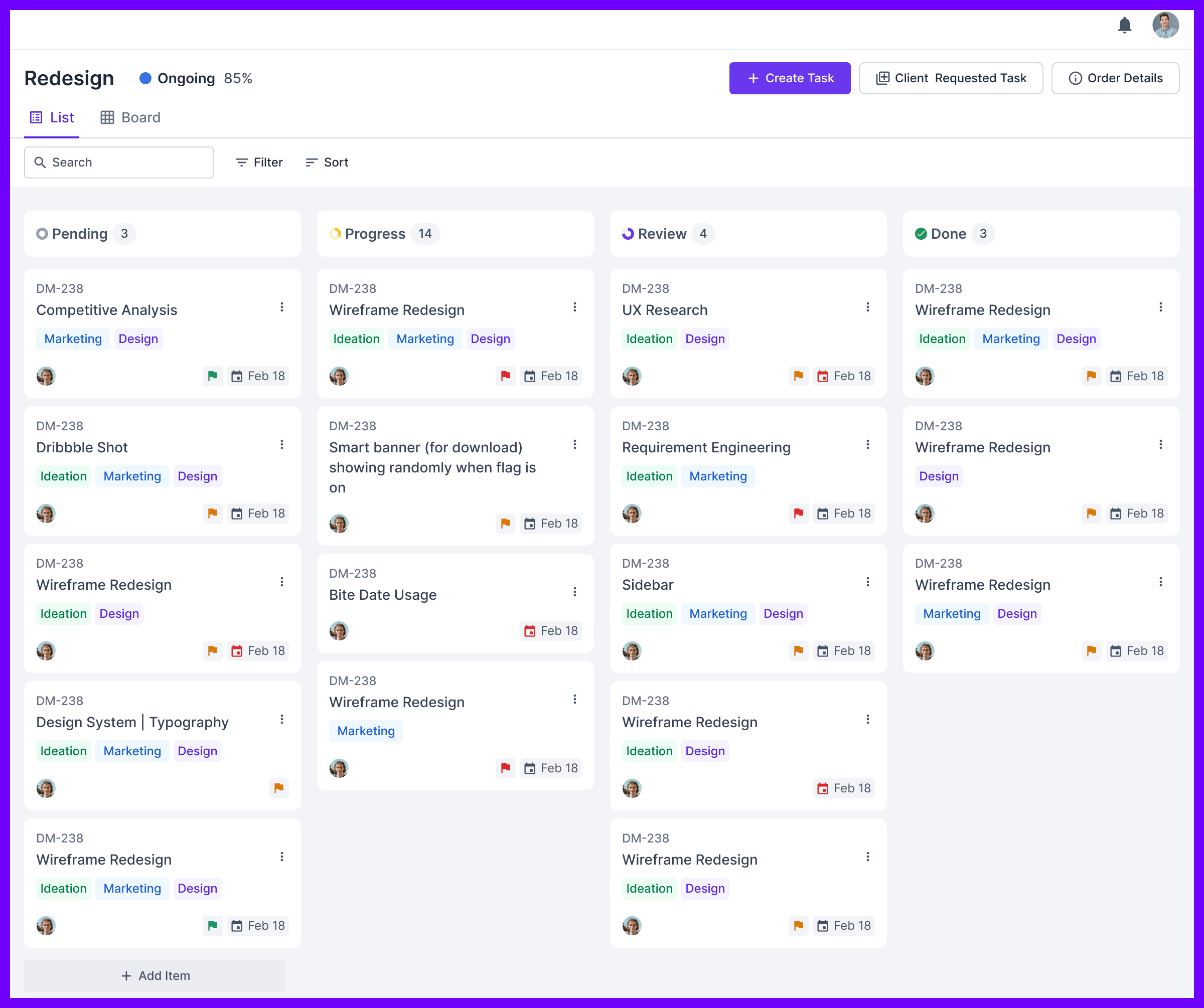 HoneyBook Kanban-style project pipeline