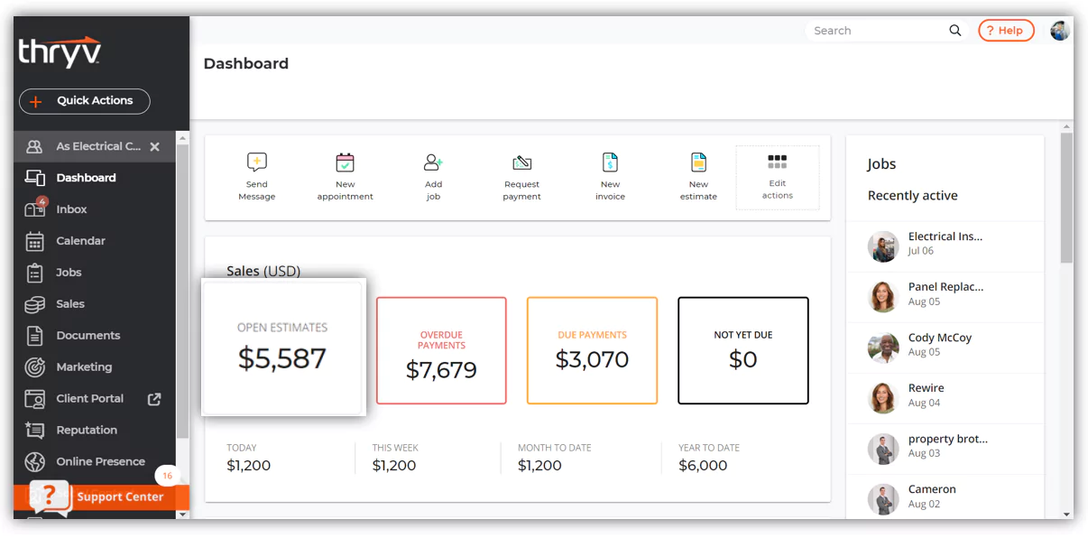 Thryv CRM Sales and Payment Processing Interface
