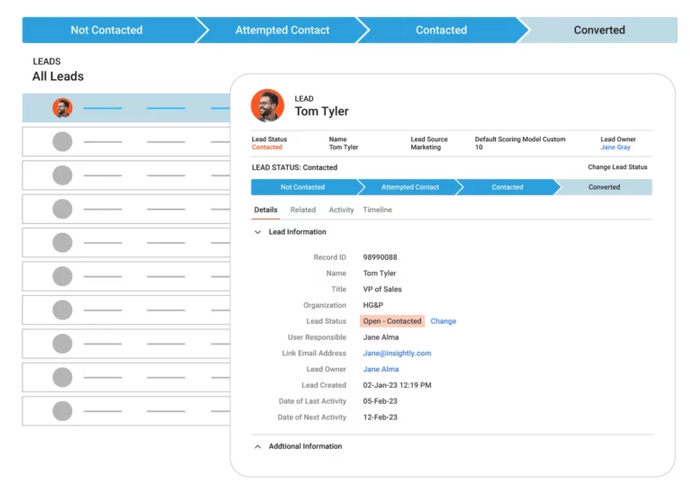 Insightly CRM Project Management Interface