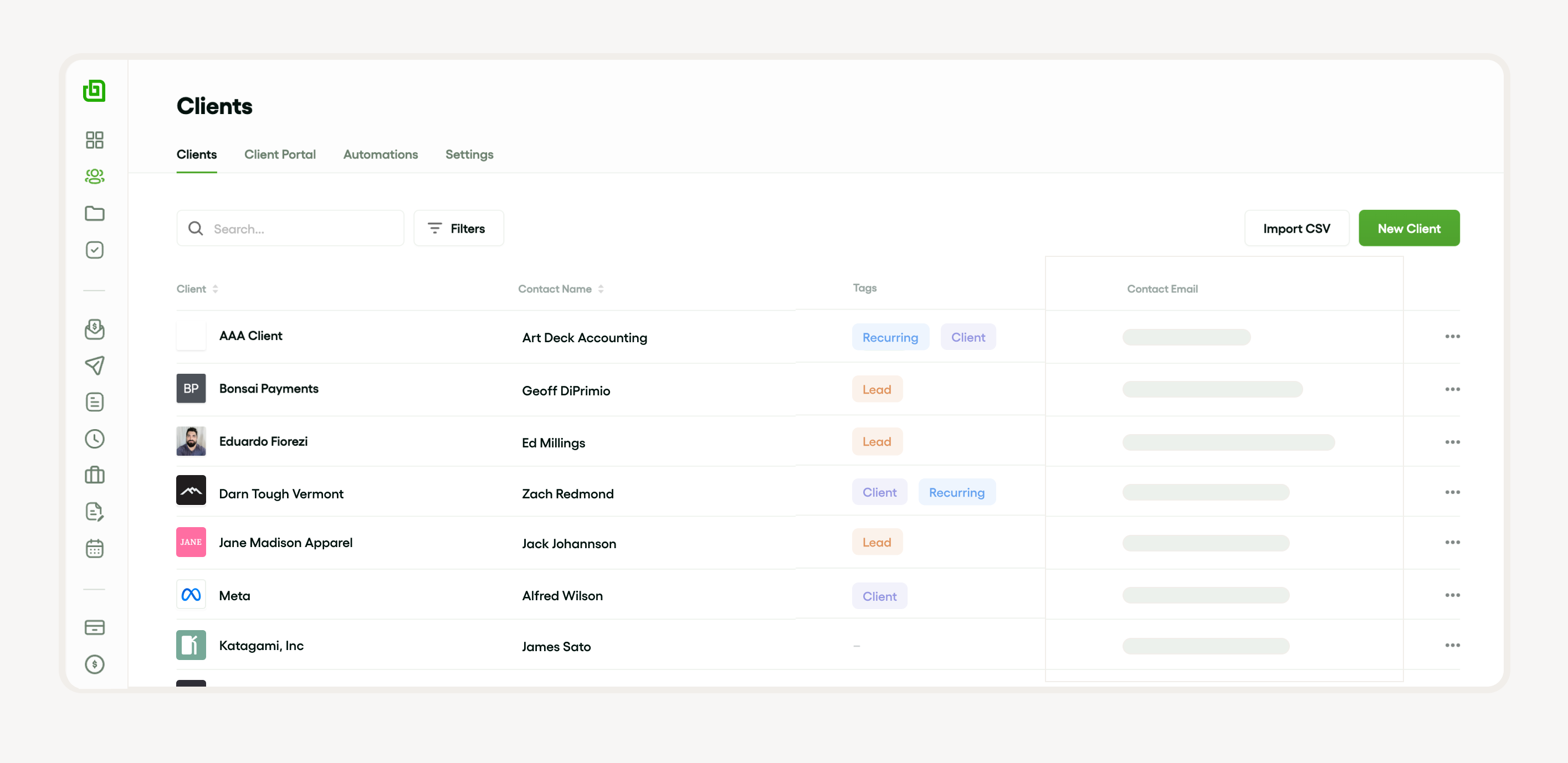 Bonsai Client Management Dashboard Interface