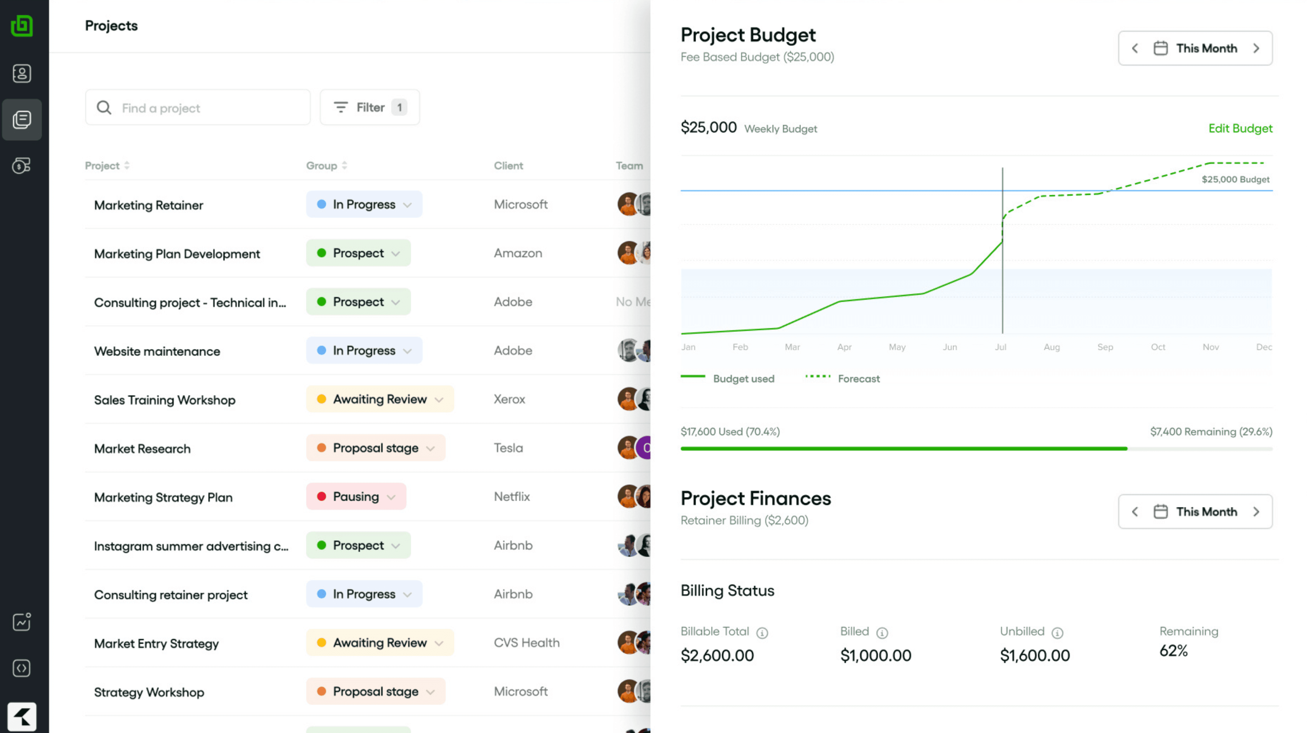 Bonsai CRM Software Interface Overview