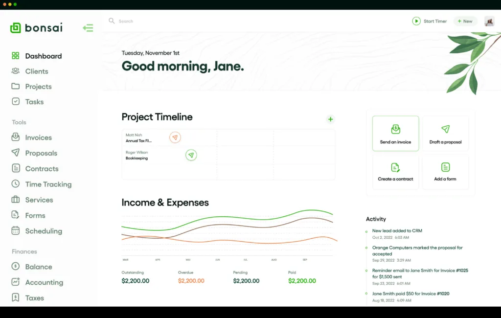 Bonsai CRM Dashboard Interface