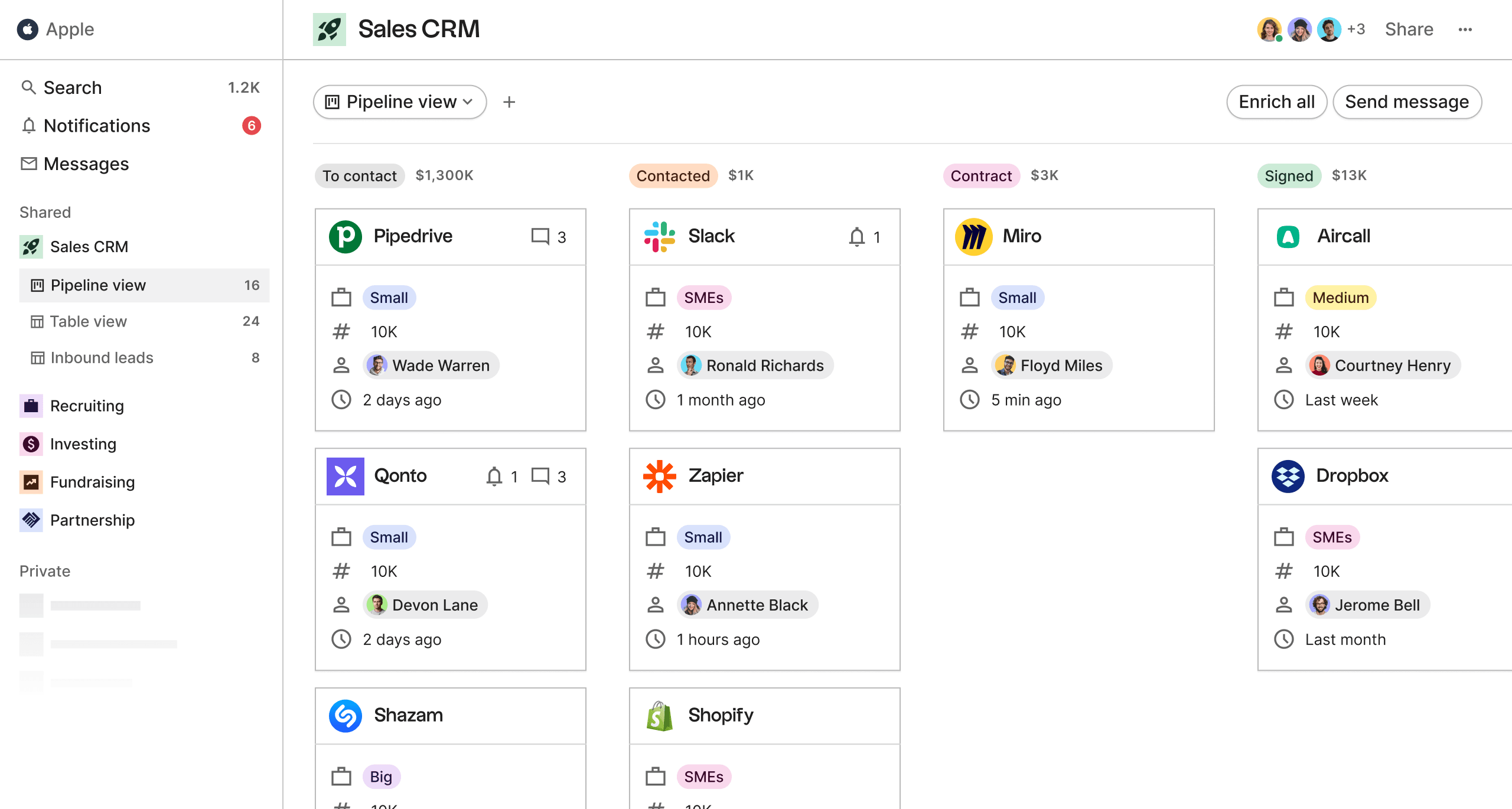 Folk CRM Visual Pipeline Management Kanban Style