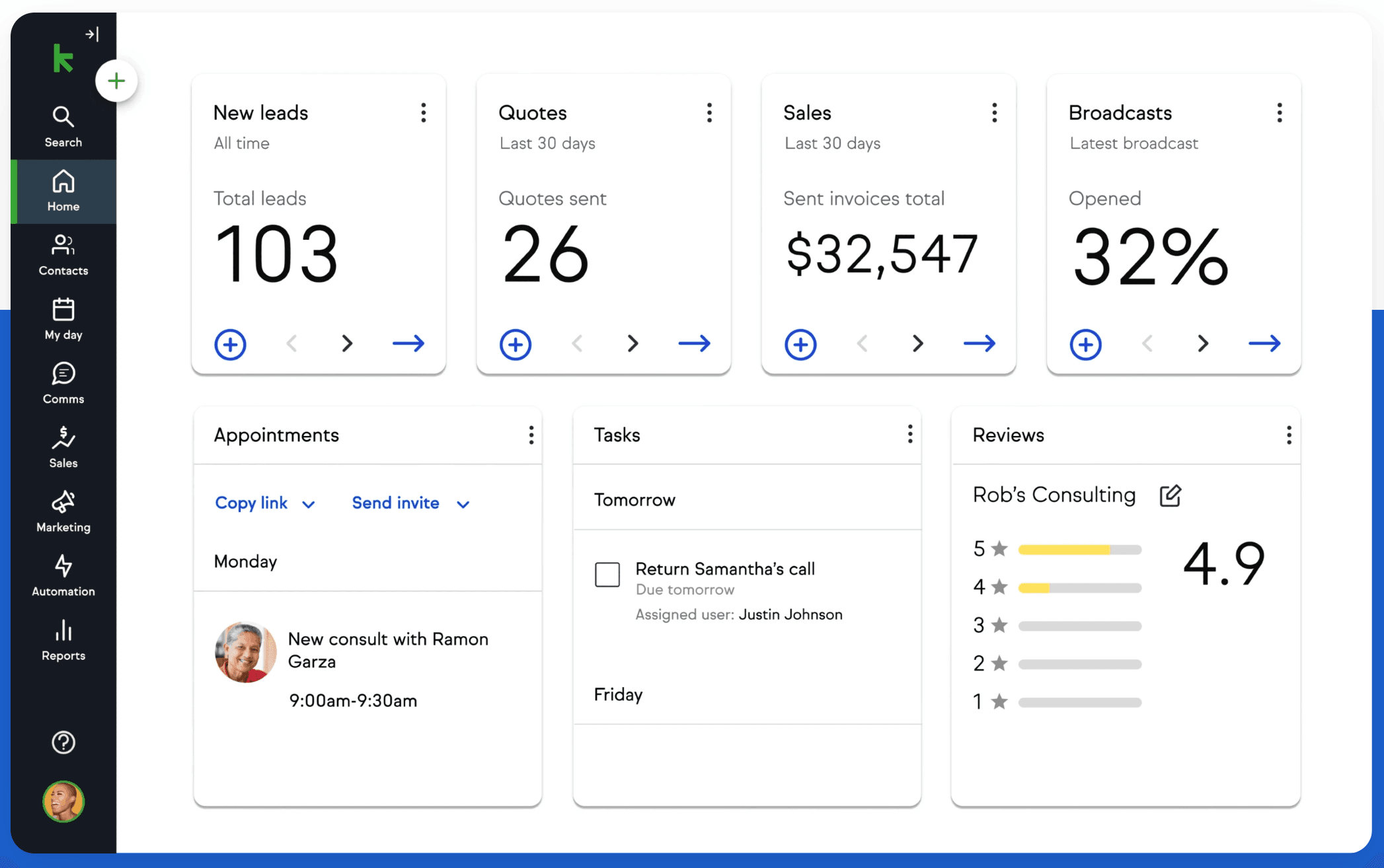 Folk CRM Interface Dashboard