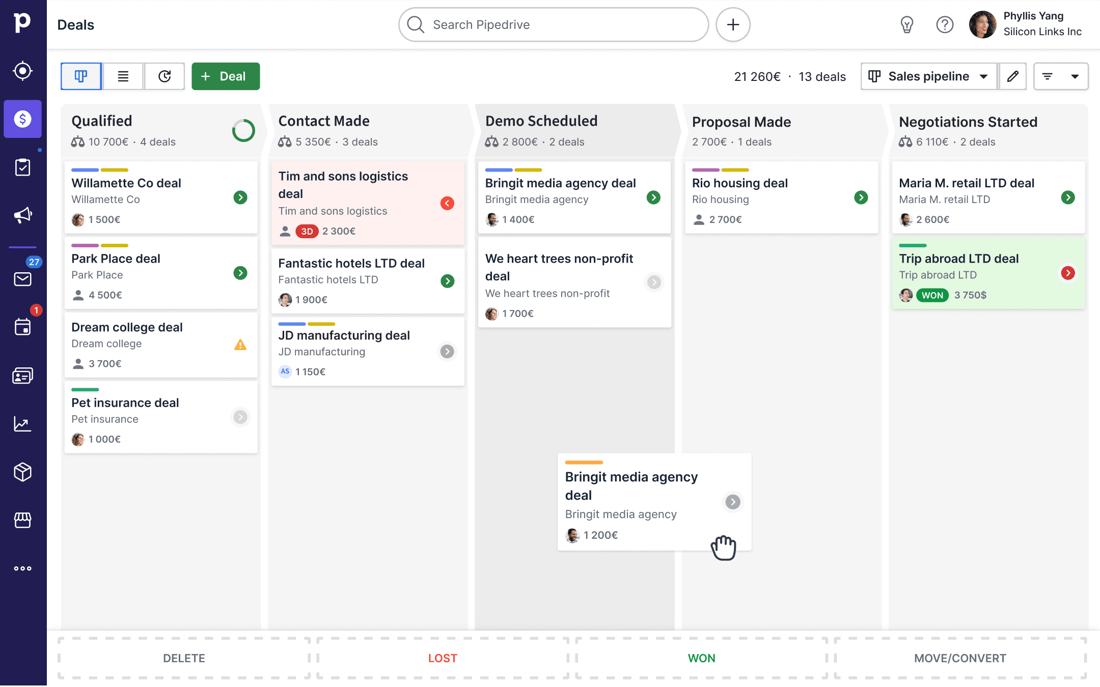 Pipedrive Visual Sales Pipeline Interface