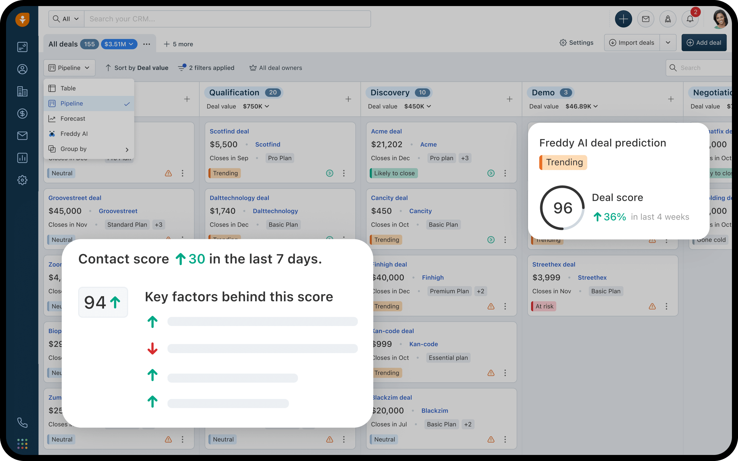Freshsales CRM interface dashboard