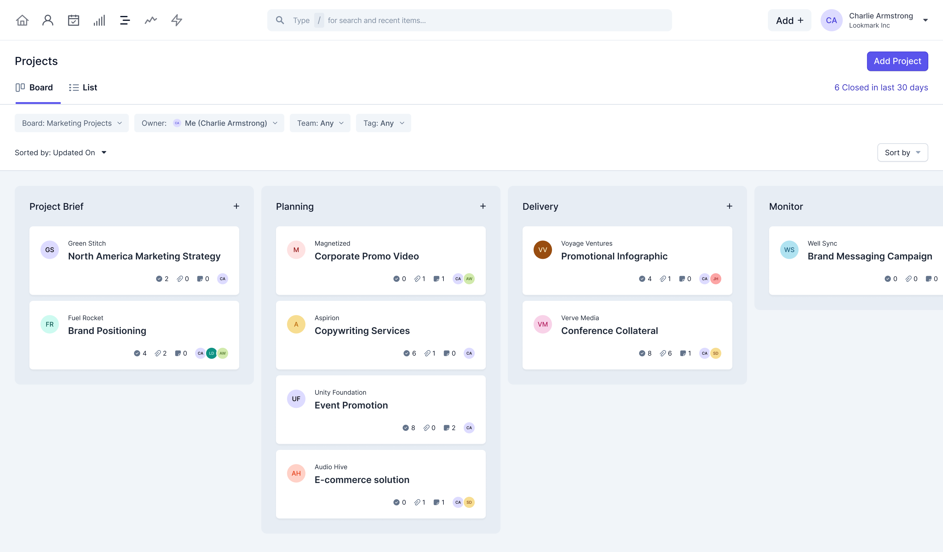 Capsule CRM integrated project management interface
