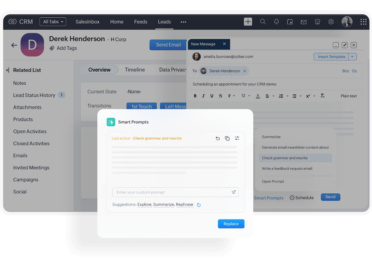 Zoho Zia AI Assistant Interface